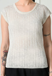 Light Cable Knit Cap Sleeve Top for Women