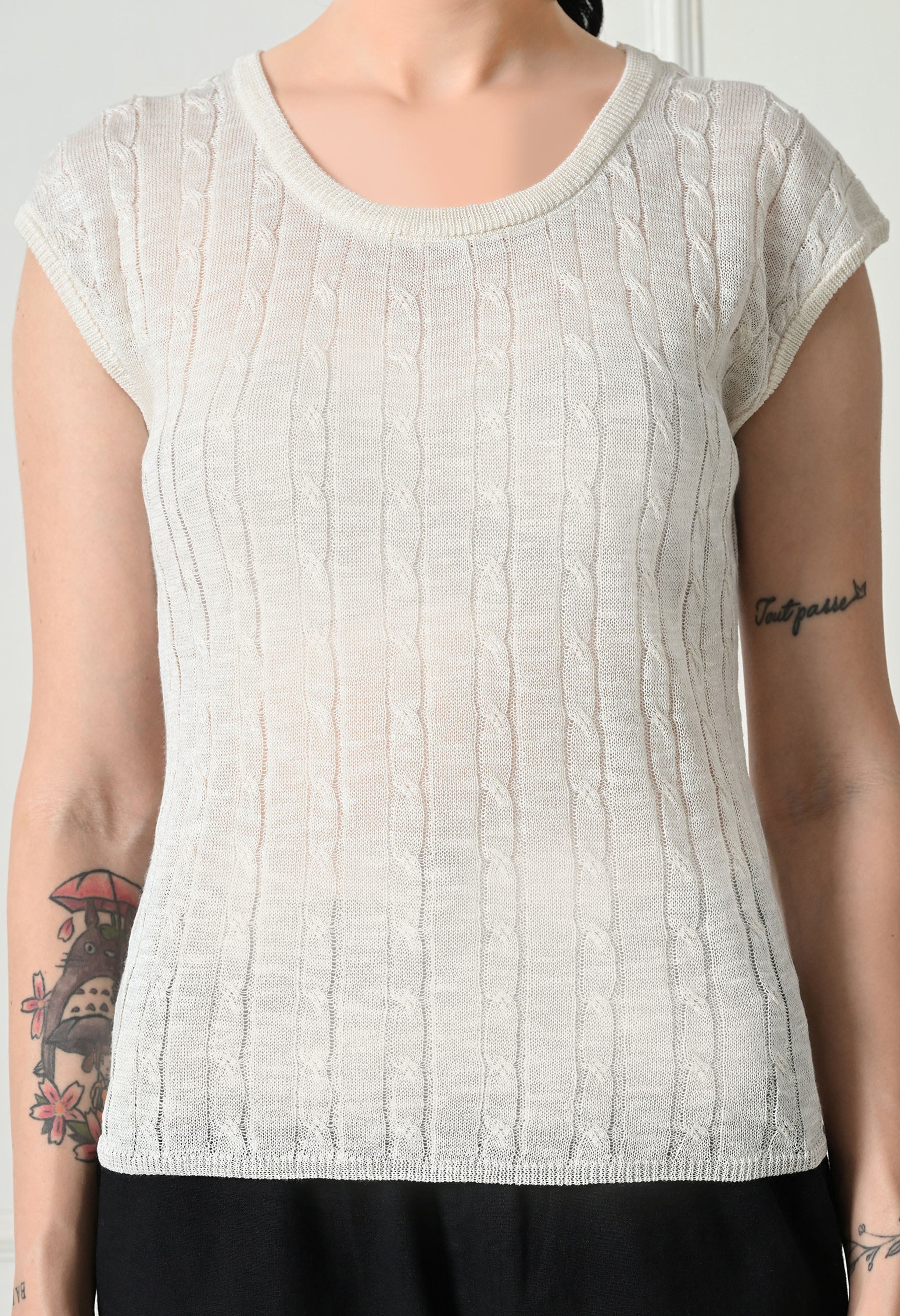 Light Cable Knit Cap Sleeve Top for Women