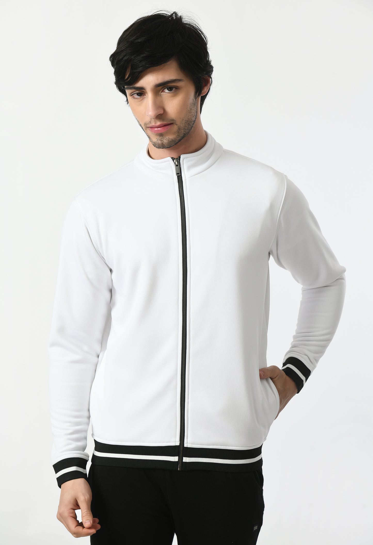 Bomber jacket for Men | USI Jacket with ribbed black stripes | White