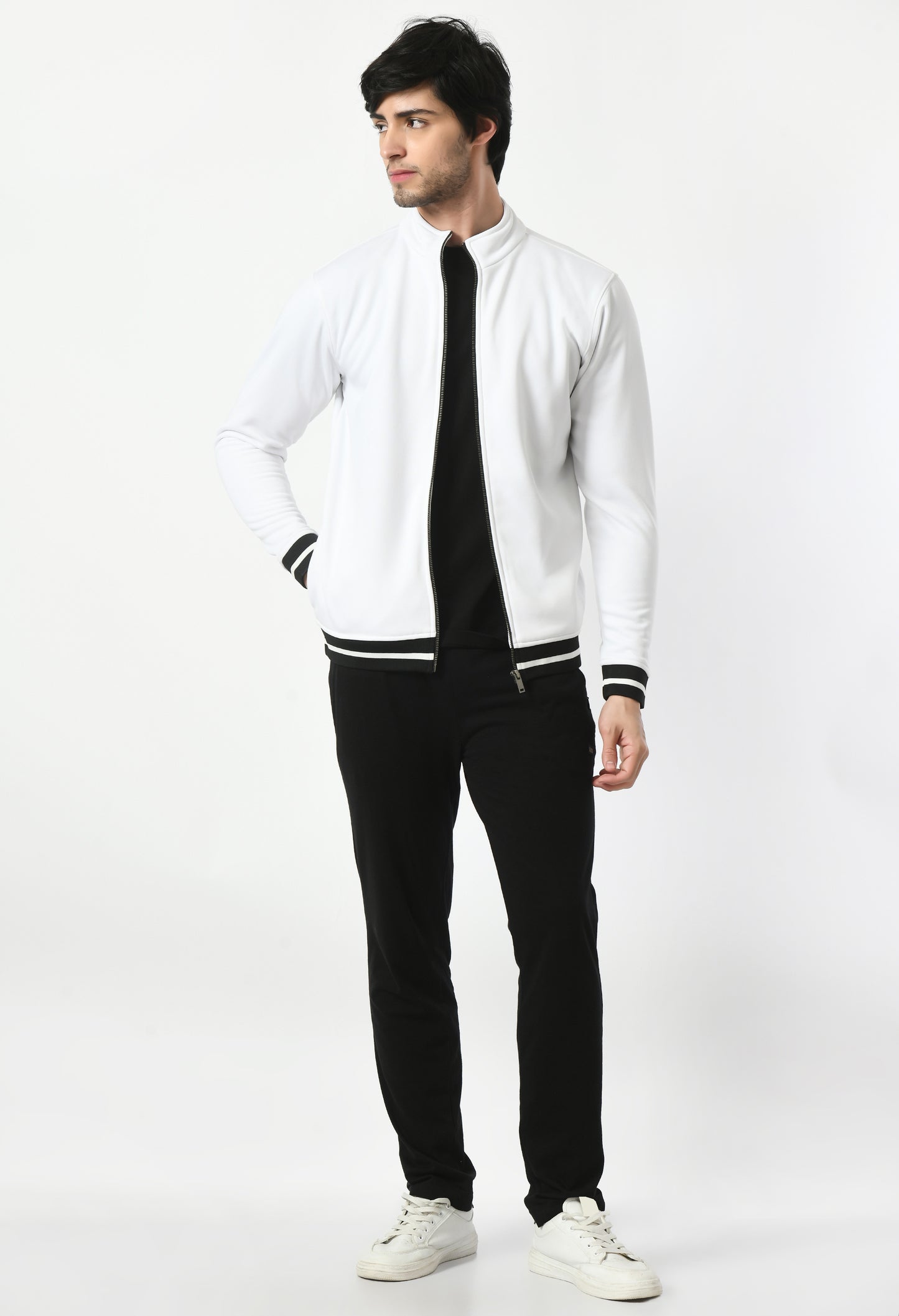 Bomber jacket for Men | USI Jacket with ribbed black stripes | White