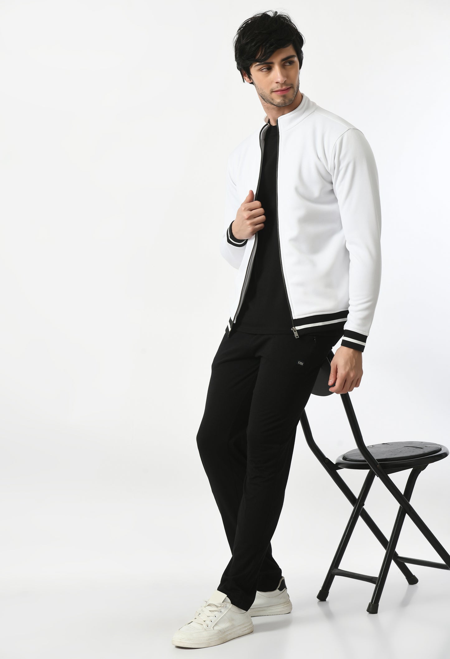 Bomber jacket for Men | USI Jacket with ribbed black stripes | White