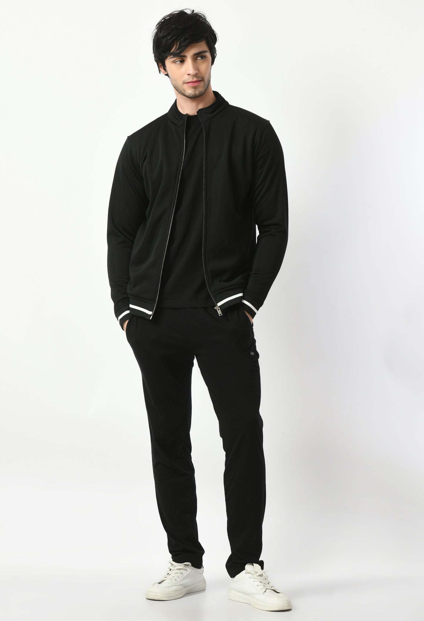 Bomber jacket for Men | USI Jacket with ribbed stripes | Black