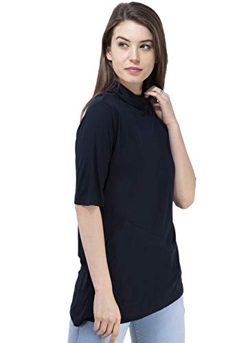 USI Uni Style Image | Casual Fit | High Neck top for Women | Cotton | 3/4 th Sleeve | Sustainable | Durable | Stylish | 50 wear Tested |Navy