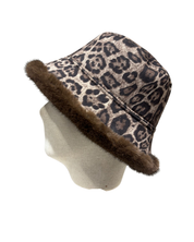 USI Leopard Print Scuba Knit Bucket Cap For Women with Soft Fur Edge | Soft , Warm , Comfortable