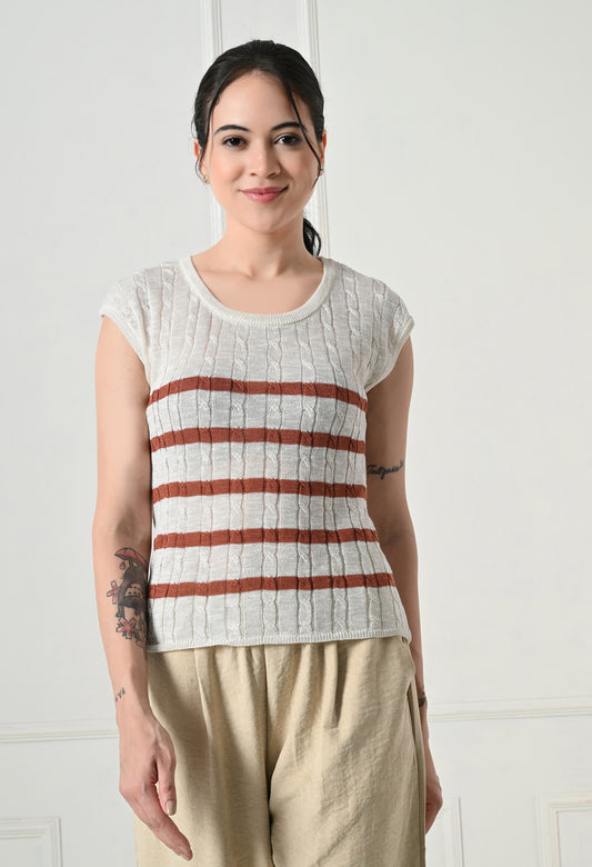 Textured Knit Cap Sleeve Top for Women