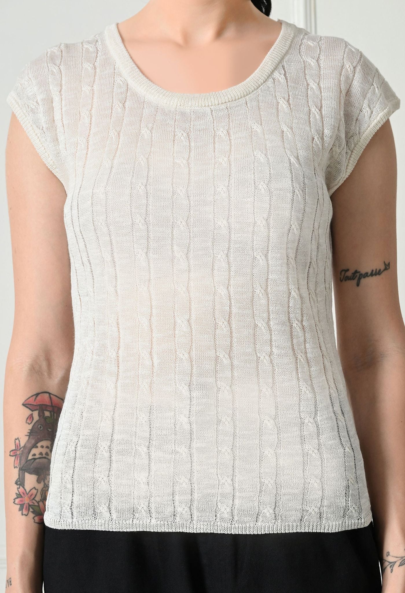 Light Cable Knit Cap Sleeve Top for Women