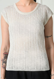 Light Cable Knit Cap Sleeve Top for Women