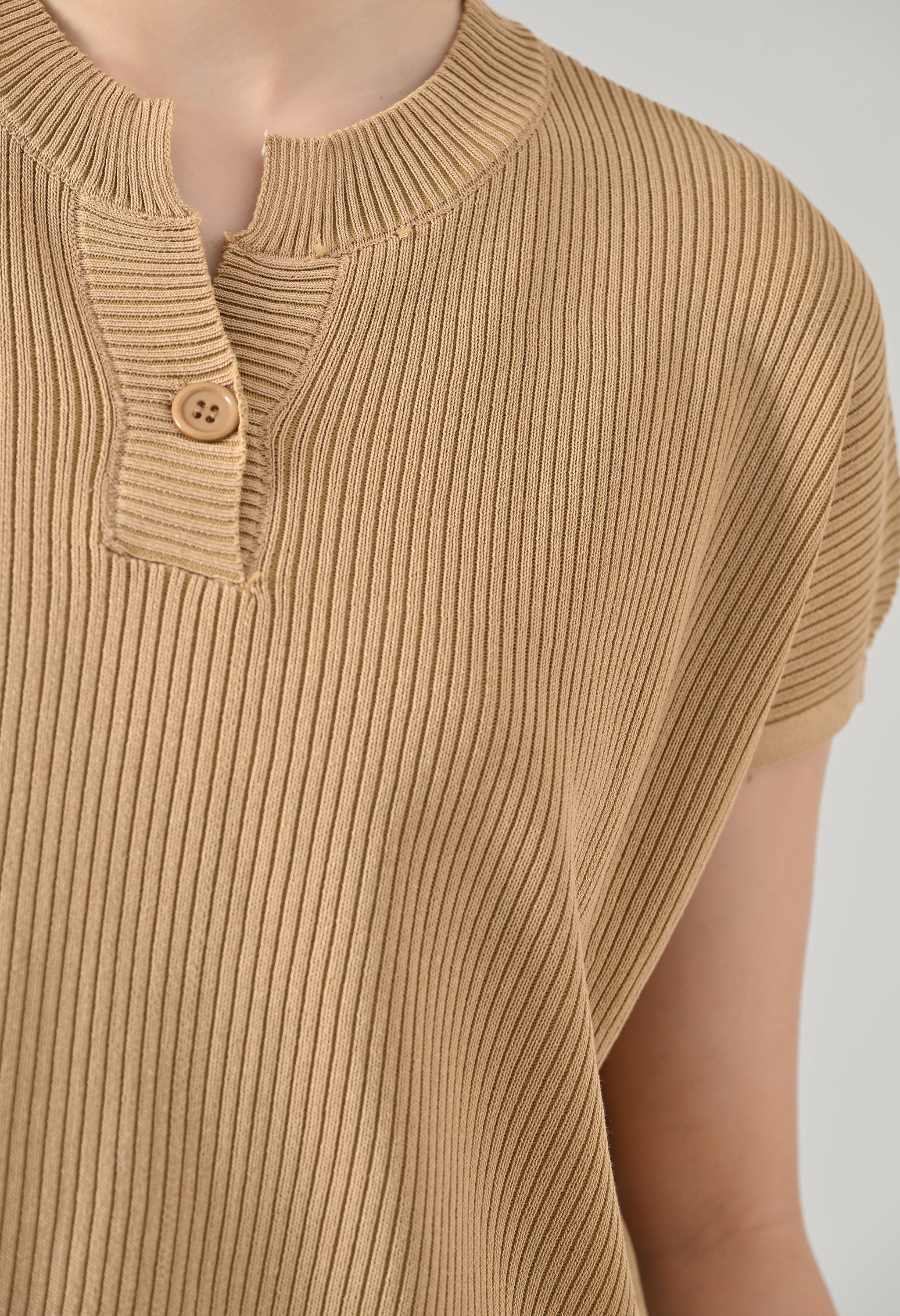 USI Button Neck Knit Top | Soft , Durable