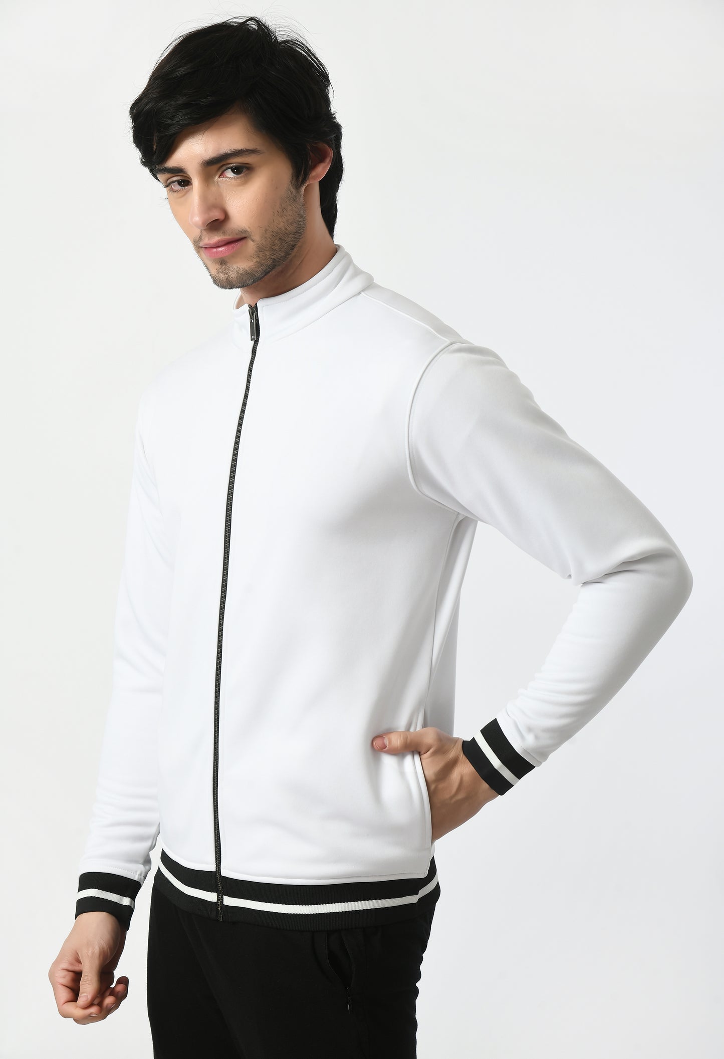 Bomber jacket for Men | USI Jacket with ribbed black stripes | White