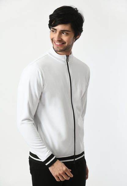 Bomber jacket for Men | USI Jacket with ribbed black stripes | White