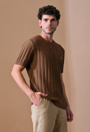 Classic Knitted Henley with Stripes for Men
