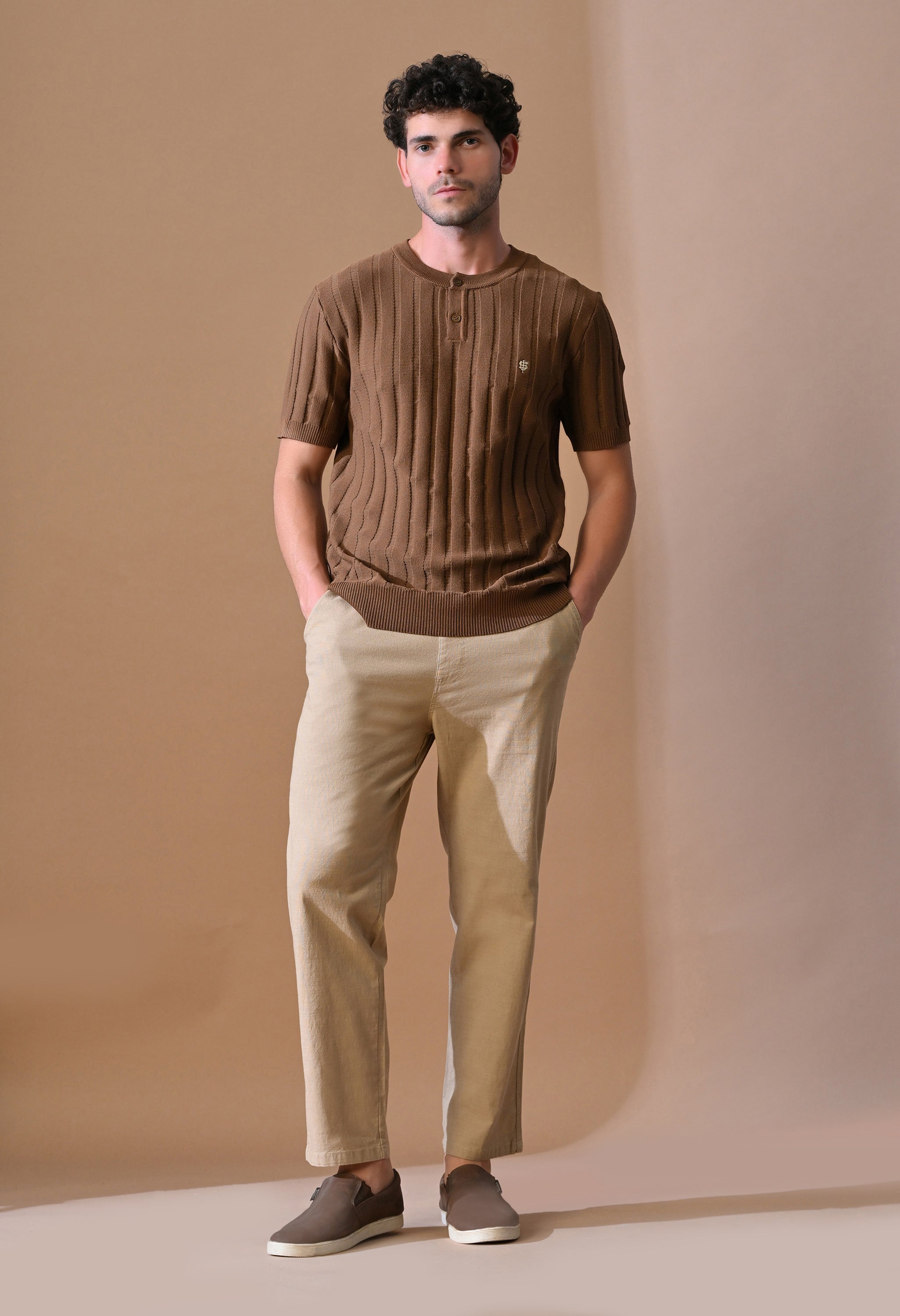 Classic Knitted Henley with Stripes for Men