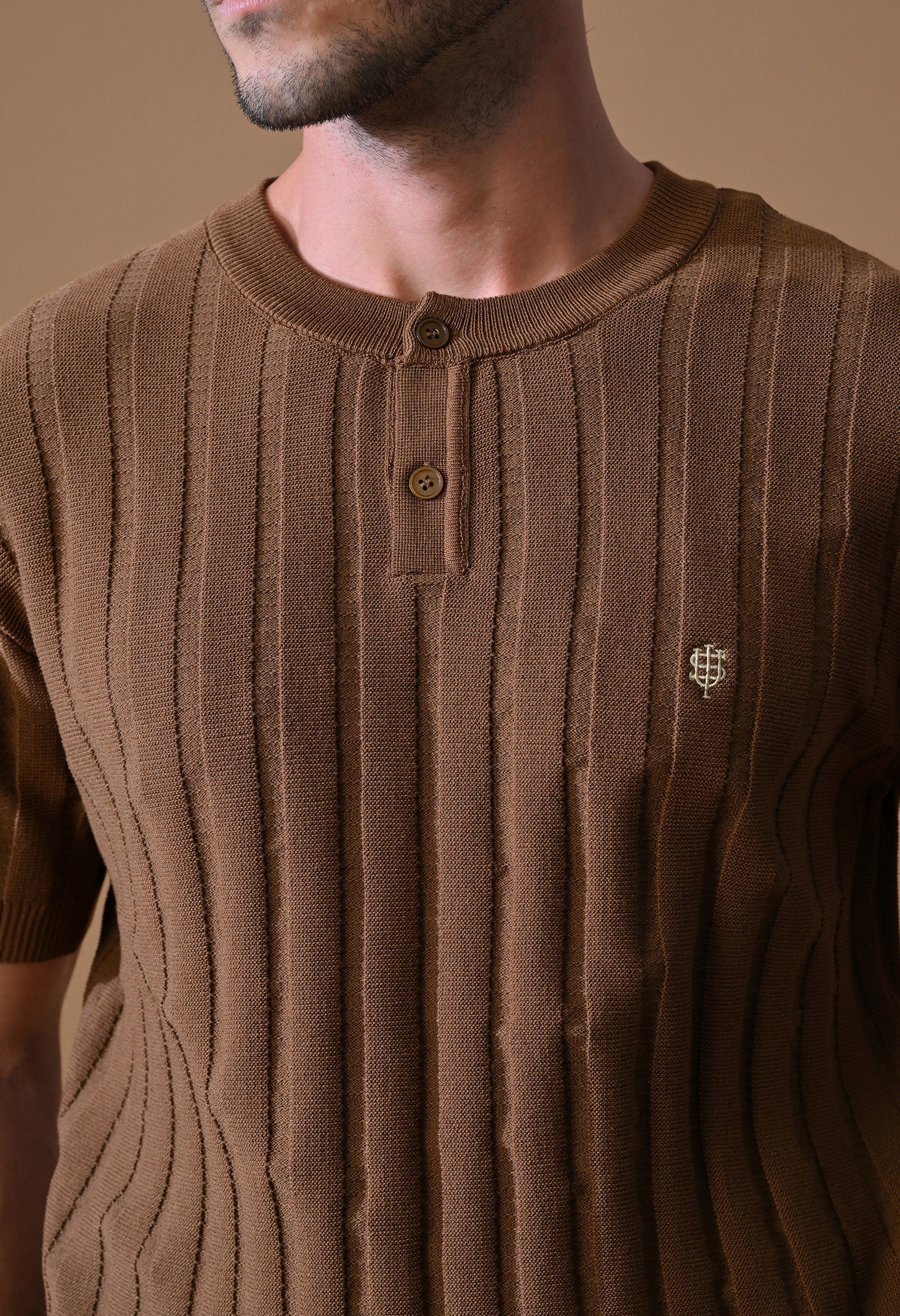 Classic Knitted Henley with Stripes for Men