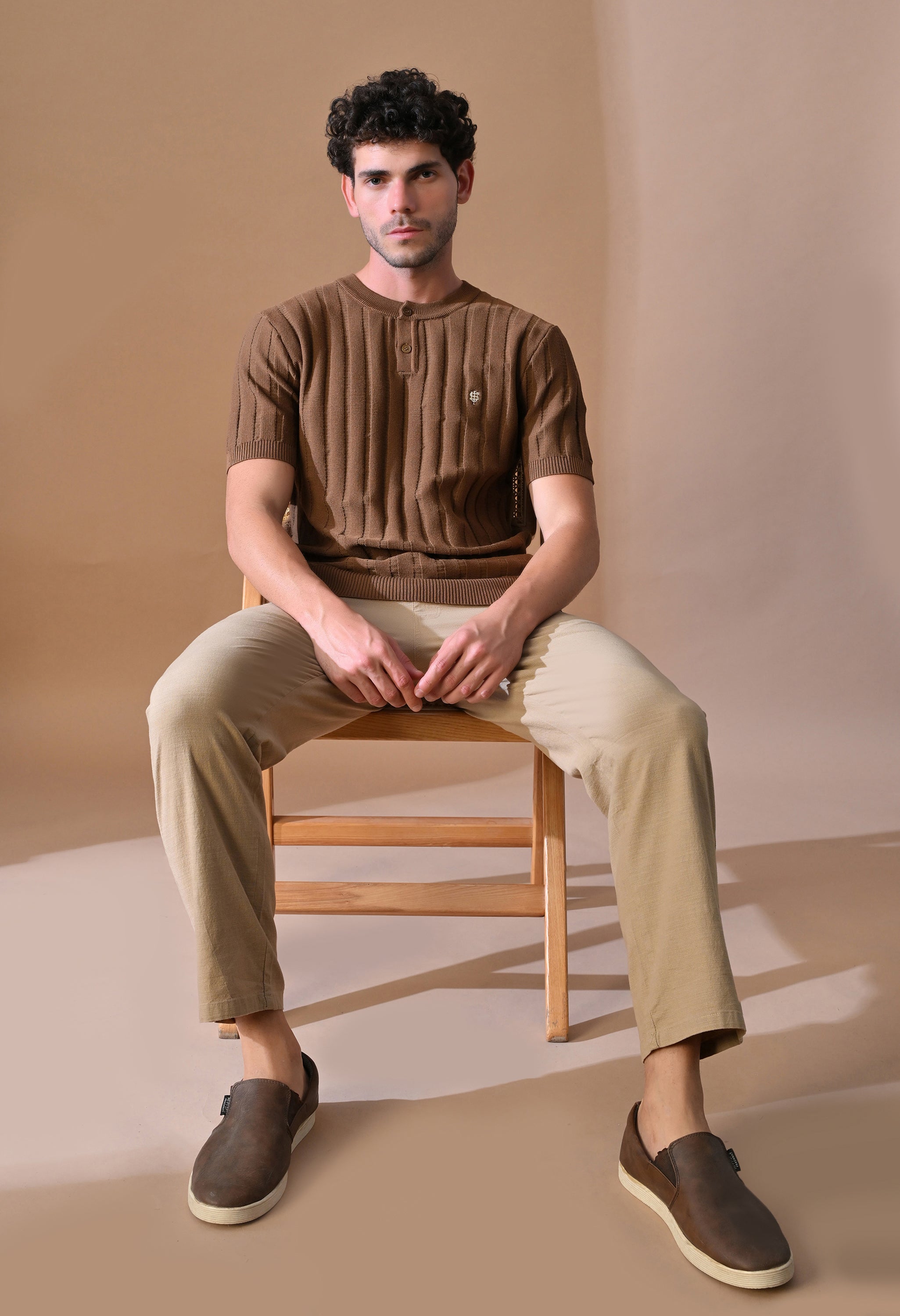 Classic Knitted Henley with Stripes for Men