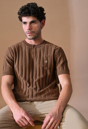 Classic Knitted Henley with Stripes for Men
