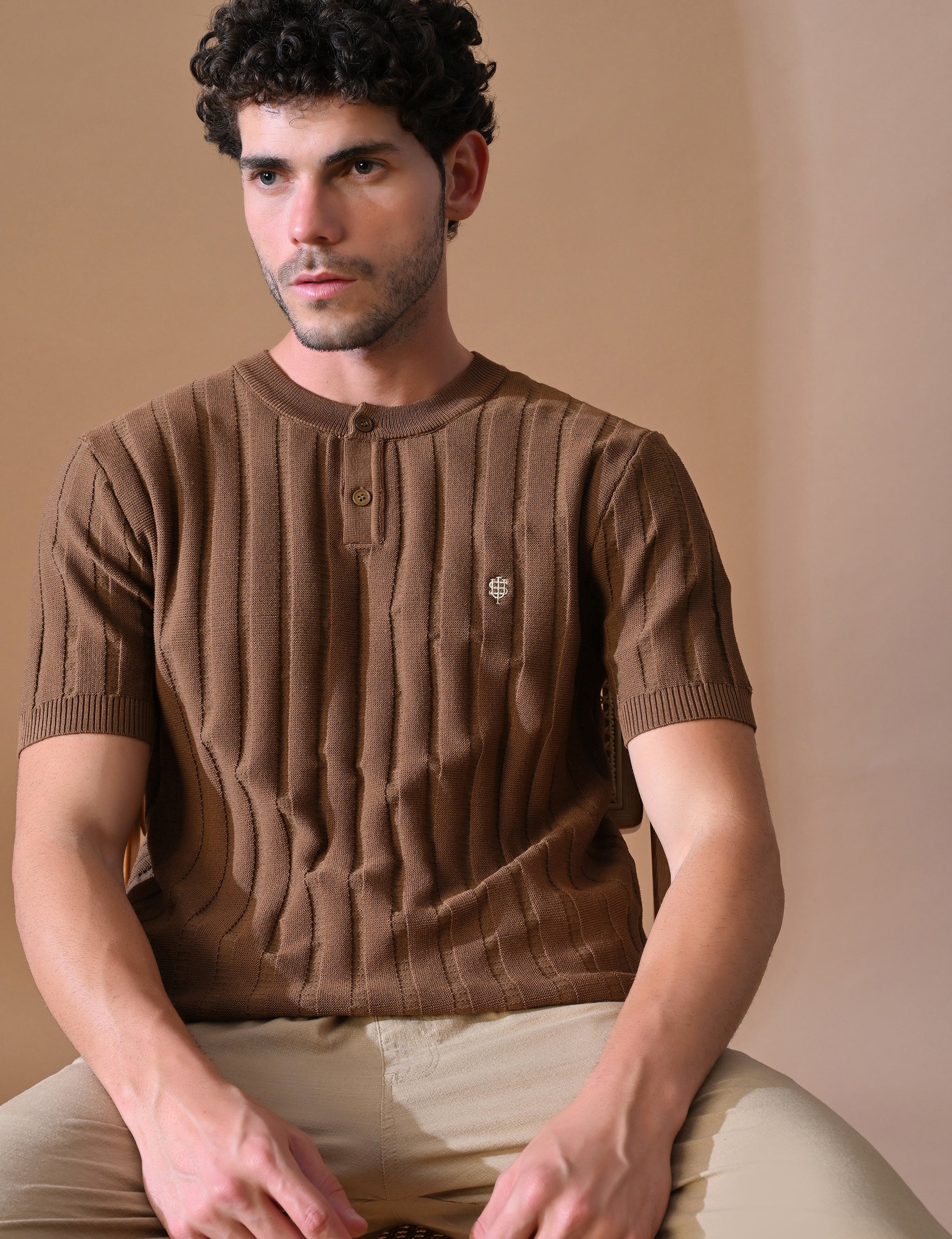 Classic Knitted Henley with Stripes for Men