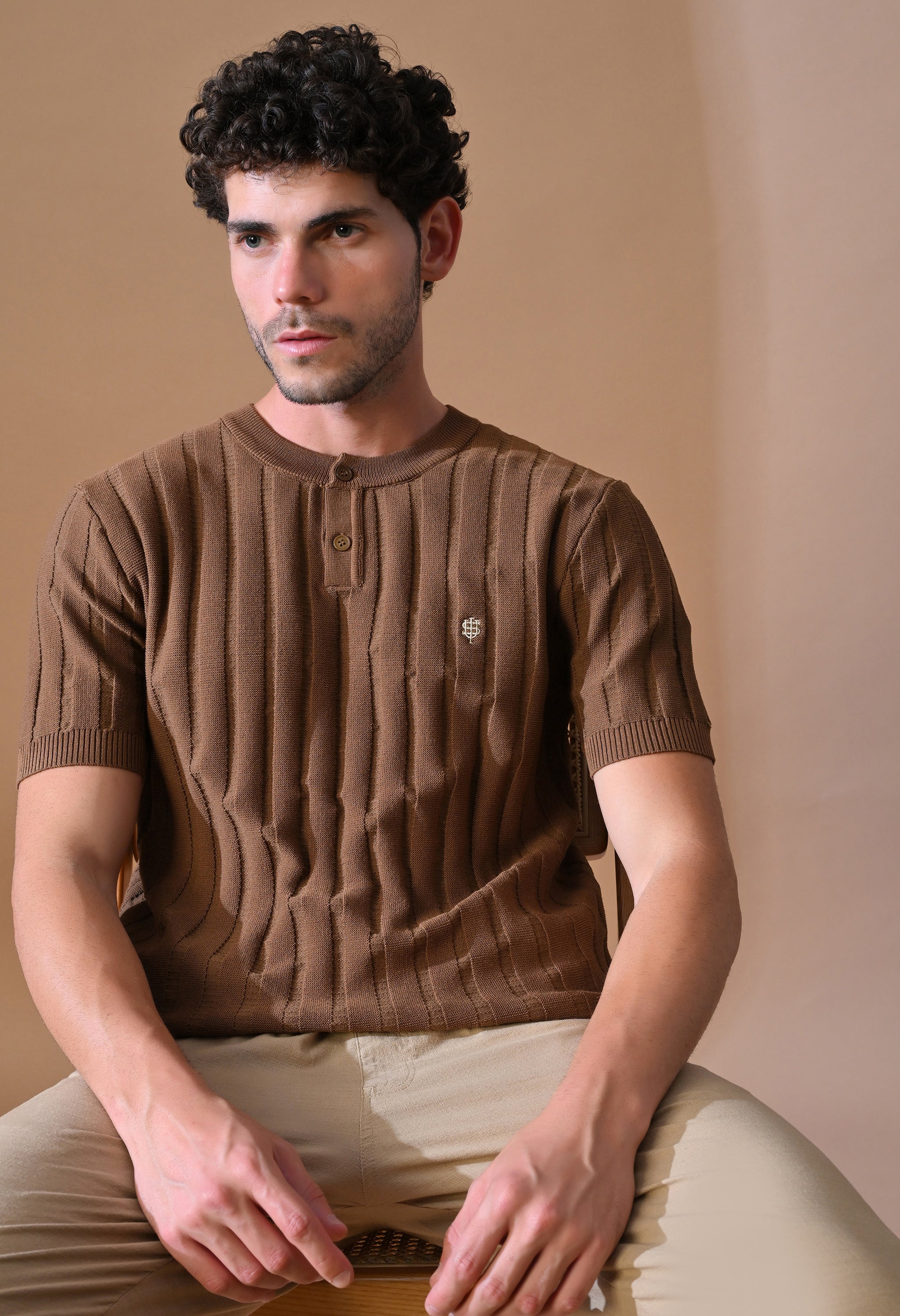Classic Knitted Henley with Stripes for Men