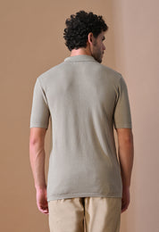 Knitted Textured Zipper Polo for Men