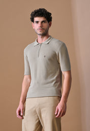 Knitted Textured Zipper Polo for Men