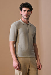 Knitted Textured Zipper Polo for Men