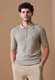 Knitted Textured Zipper Polo for Men