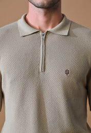 Knitted Textured Zipper Polo for Men
