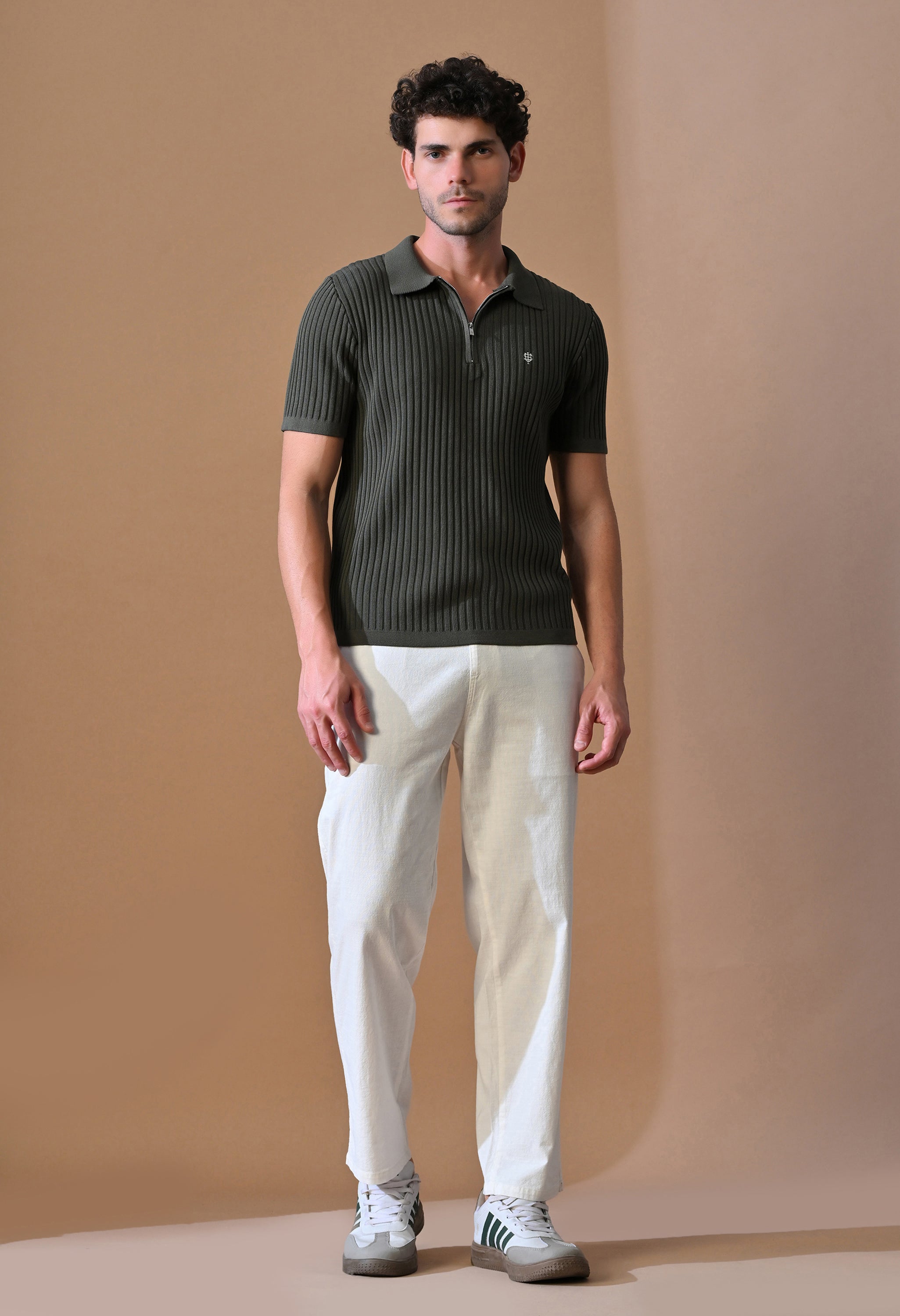 Knitted Zipper Polo with Stripes for Men | Timeless & Durable