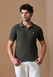 Knitted Zipper Polo with Stripes for Men | Timeless & Durable