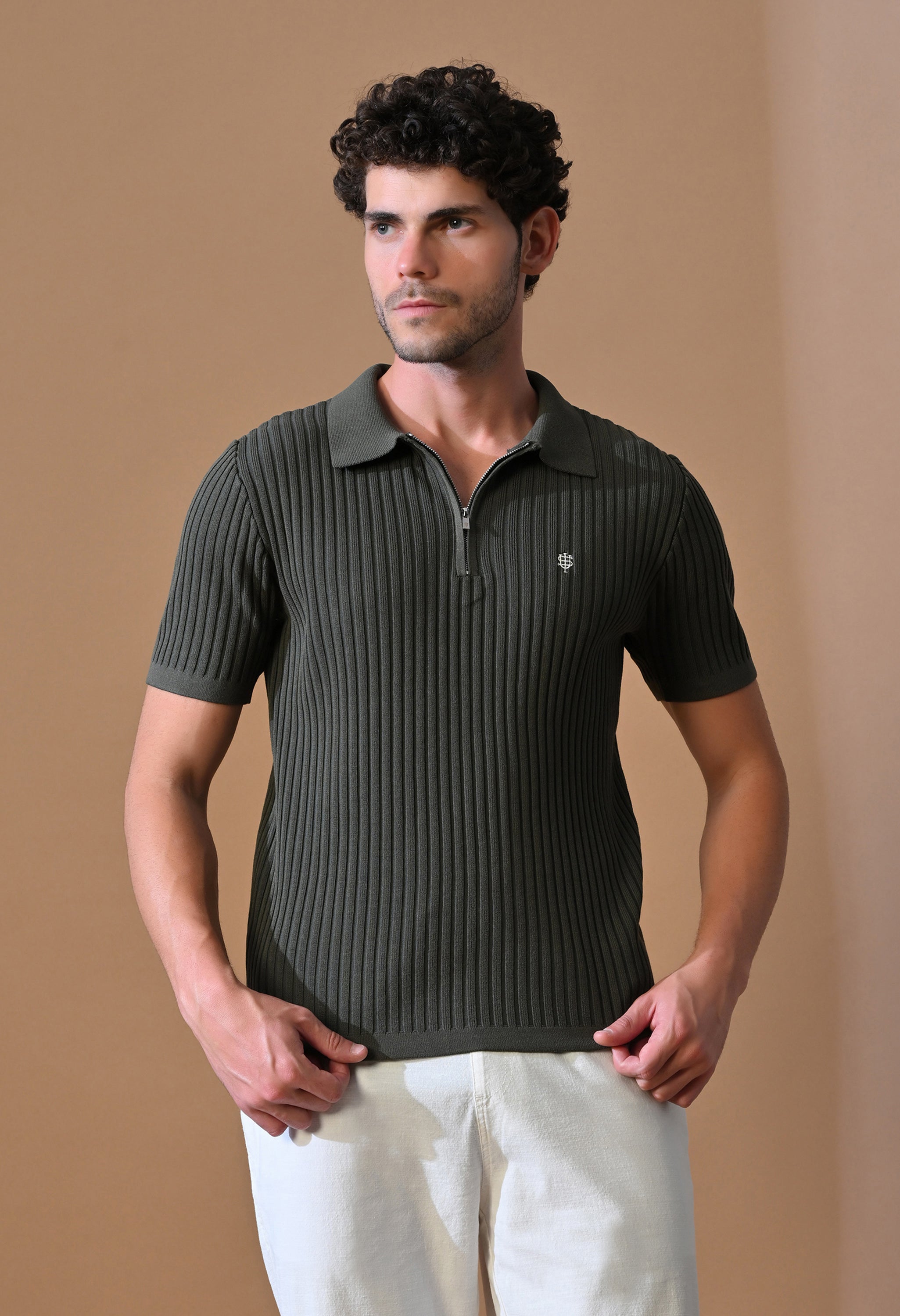 Knitted Zipper Polo with Stripes for Men | Timeless & Durable