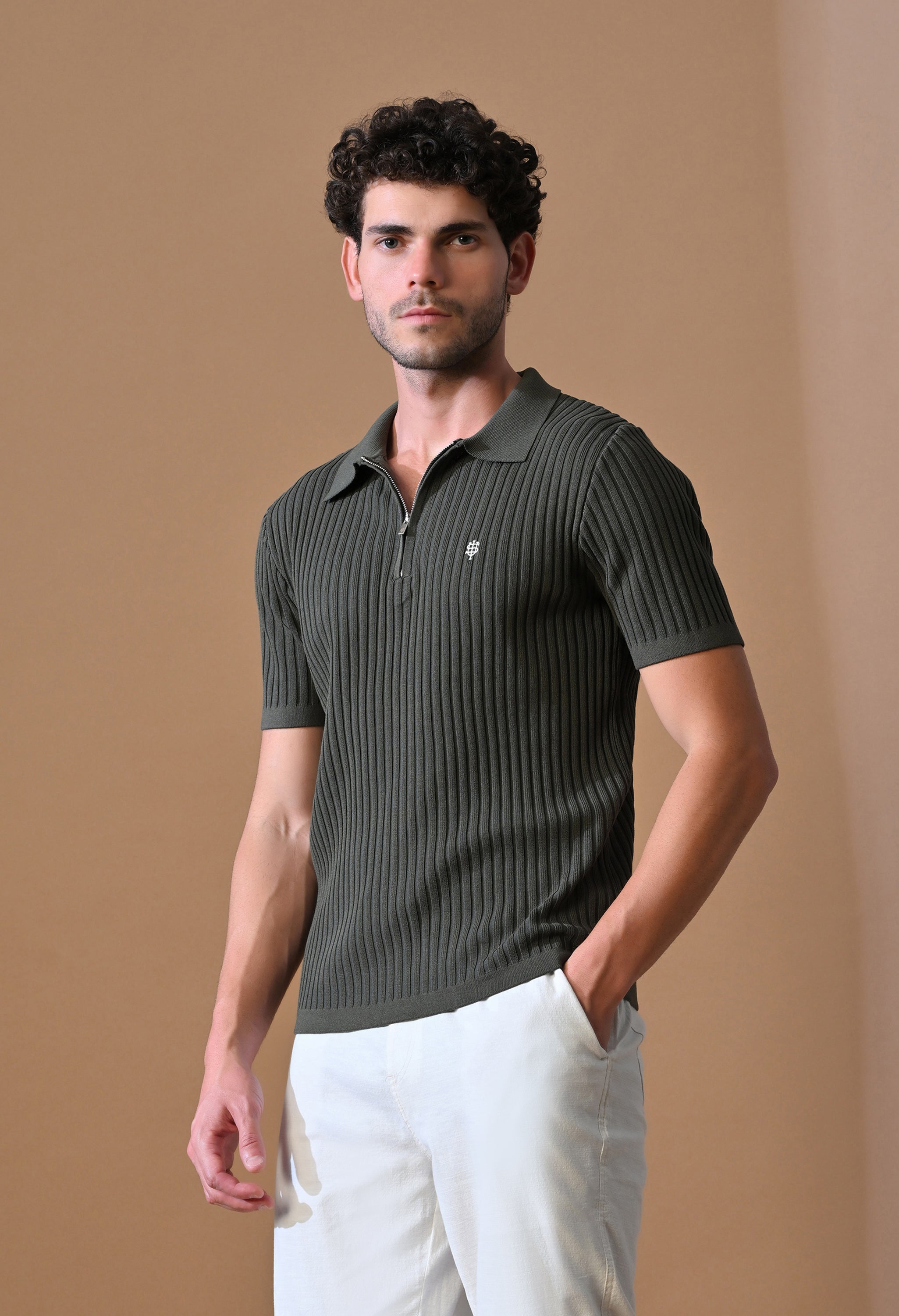 Knitted Zipper Polo with Stripes for Men | Timeless & Durable