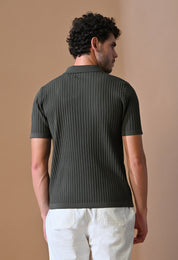 Knitted Zipper Polo with Stripes for Men | Timeless & Durable