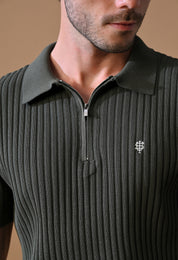 Knitted Zipper Polo with Stripes for Men | Timeless & Durable