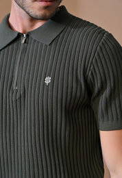 Knitted Zipper Polo with Stripes for Men | Timeless & Durable