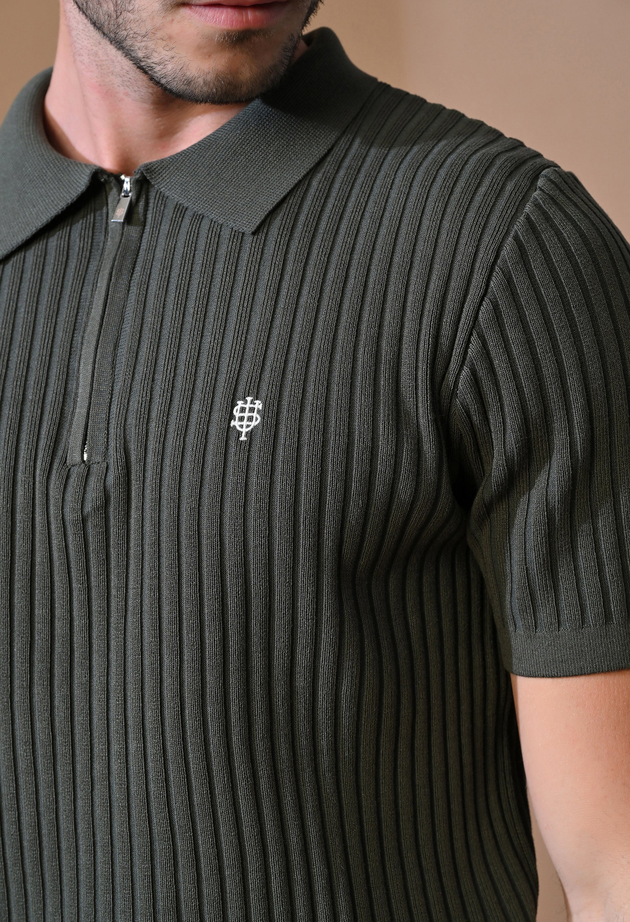 Knitted Zipper Polo with Stripes for Men | Timeless & Durable