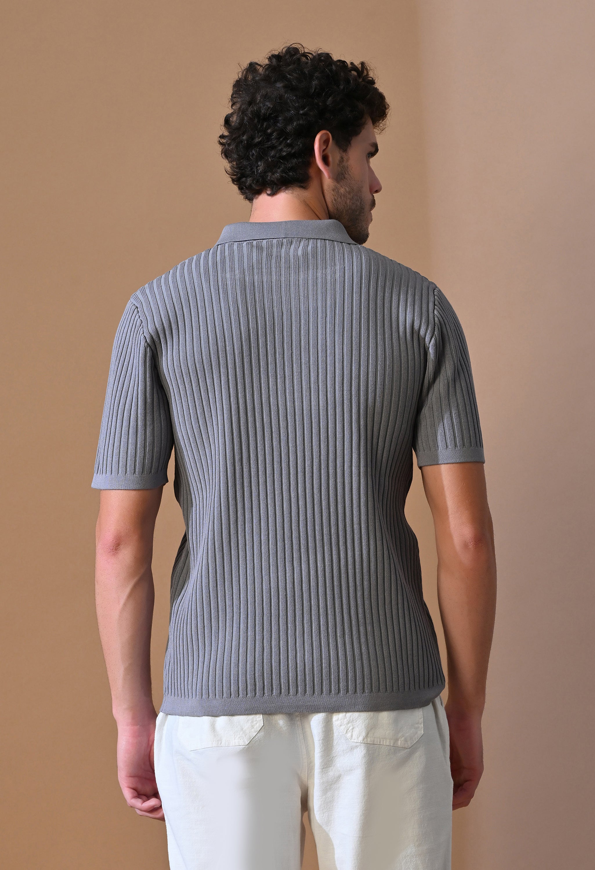 Knitted Zipper Polo with Stripes for Men | Timeless & Durable