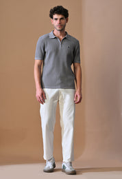 Knitted Zipper Polo with Stripes for Men | Timeless & Durable