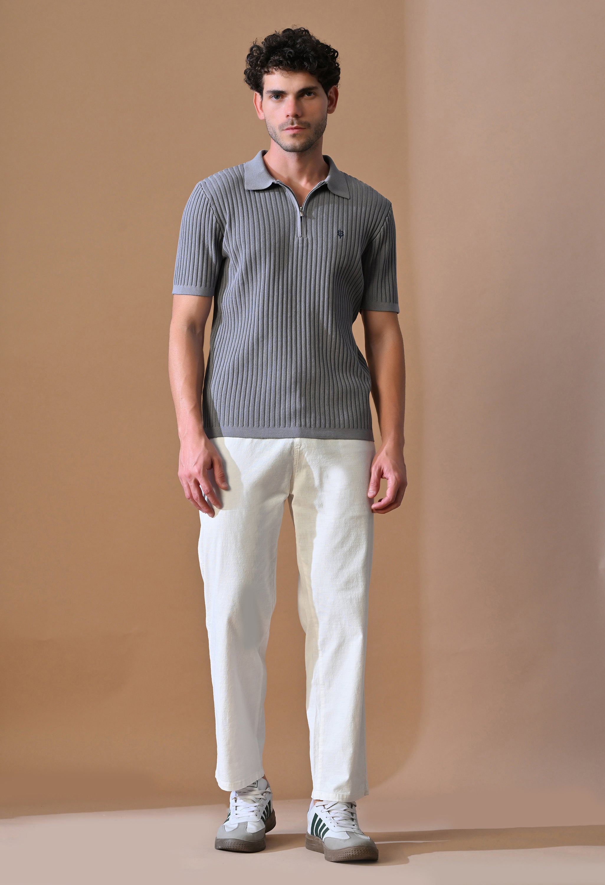 Knitted Zipper Polo with Stripes for Men | Timeless & Durable