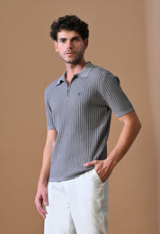 Knitted Zipper Polo with Stripes for Men | Timeless & Durable