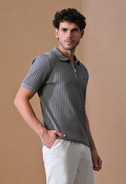 Knitted Zipper Polo with Stripes for Men | Timeless & Durable