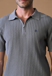 Knitted Zipper Polo with Stripes for Men | Timeless & Durable