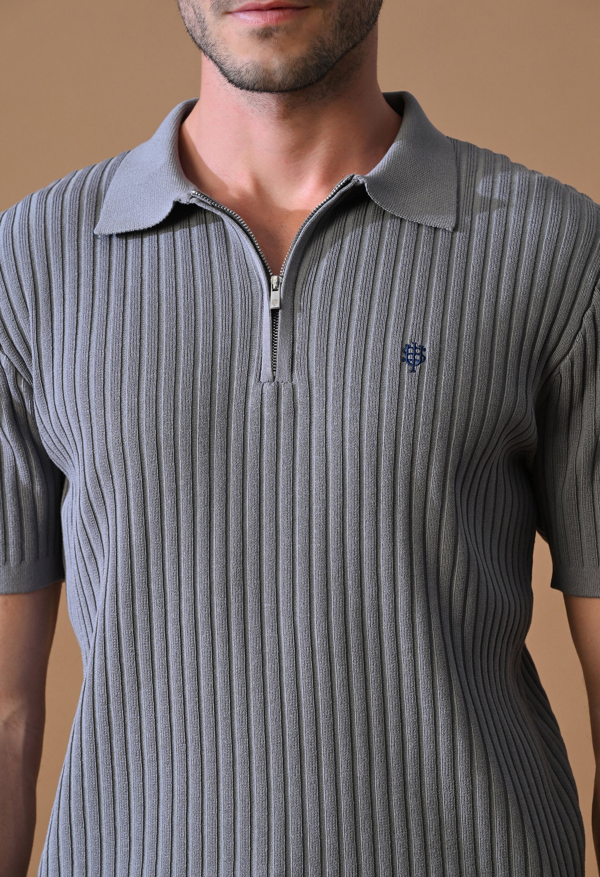 Knitted Zipper Polo with Stripes for Men | Timeless & Durable