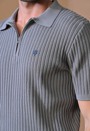 Knitted Zipper Polo with Stripes for Men | Timeless & Durable