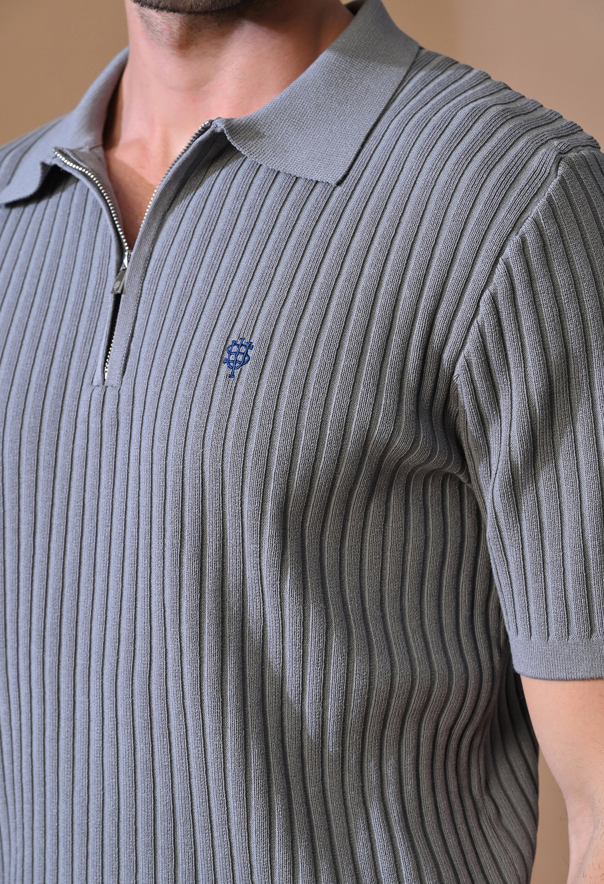 Knitted Zipper Polo with Stripes for Men | Timeless & Durable