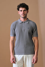 Knitted Zipper Polo with Stripes for Men | Timeless & Durable