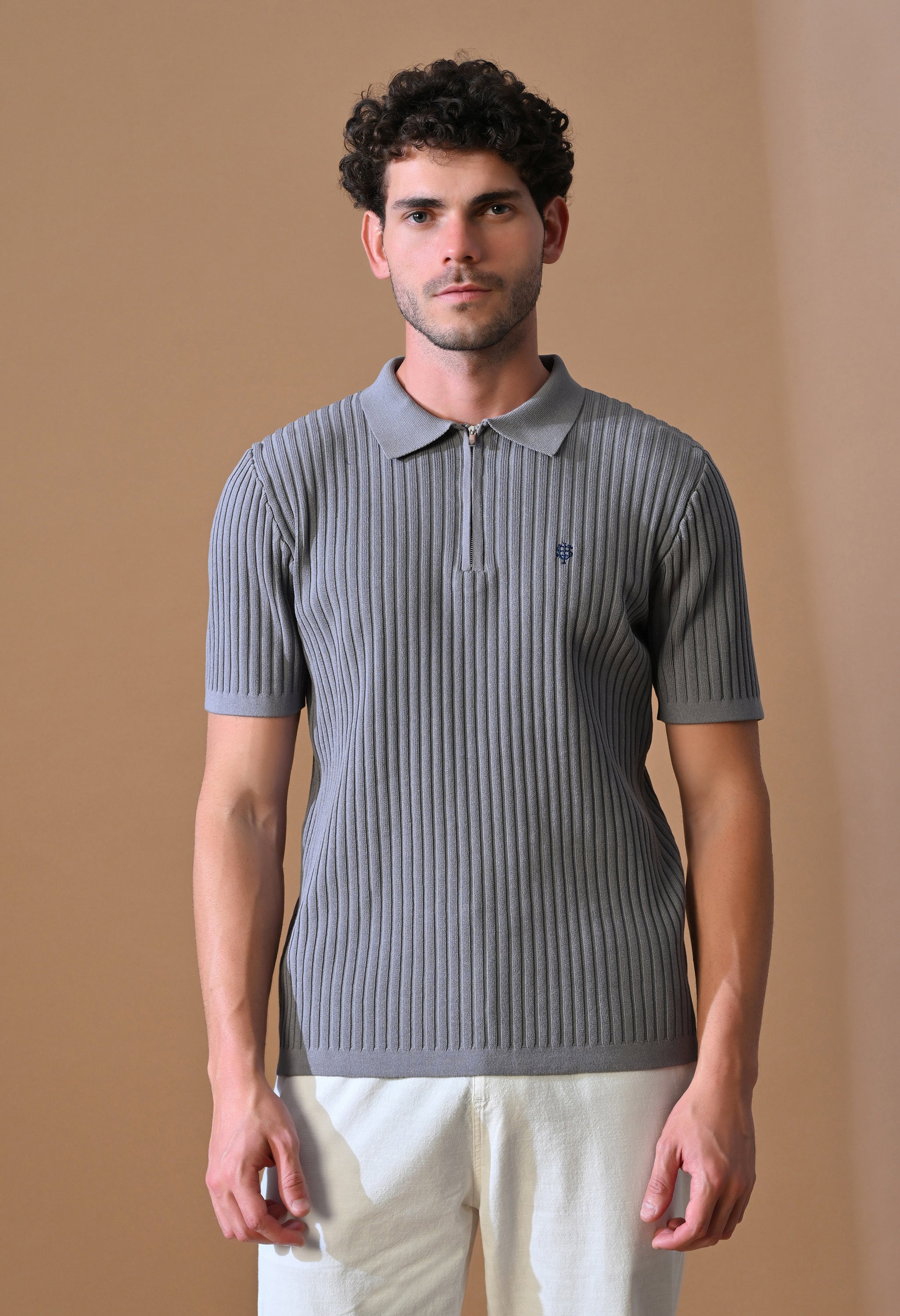 Knitted Zipper Polo with Stripes for Men | Timeless & Durable