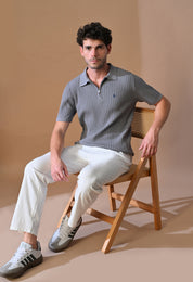 Knitted Zipper Polo with Stripes for Men | Timeless & Durable