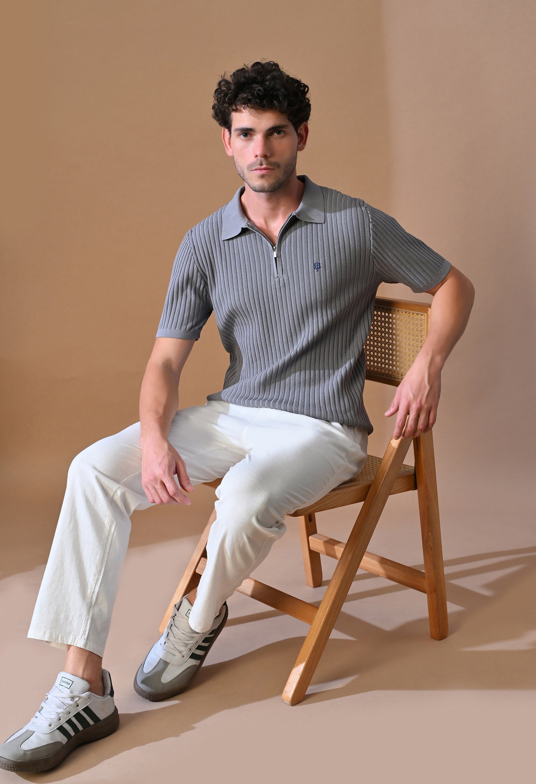 Knitted Zipper Polo with Stripes for Men | Timeless & Durable