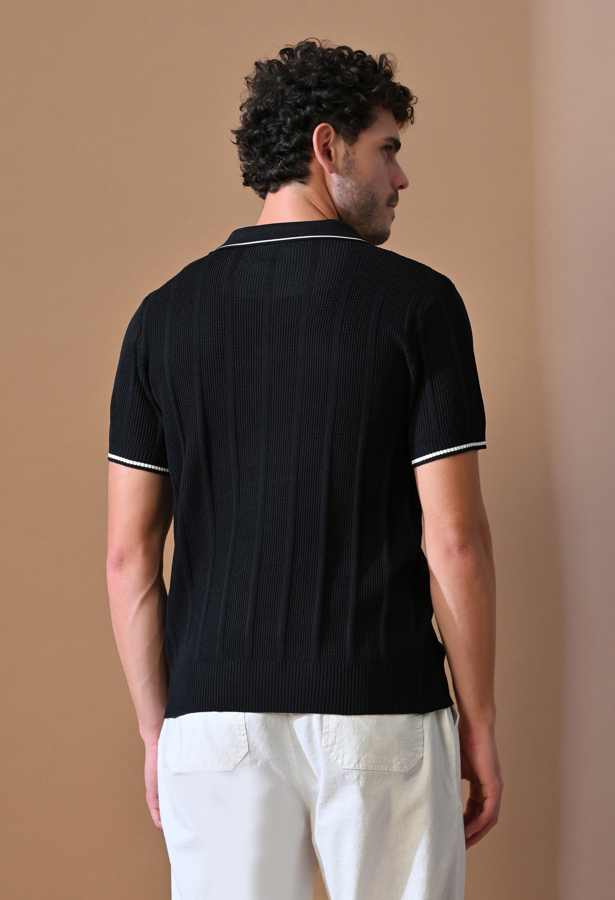 Textured Striped Classic Polo with Tipping for Men | Durable Classic Sustainable