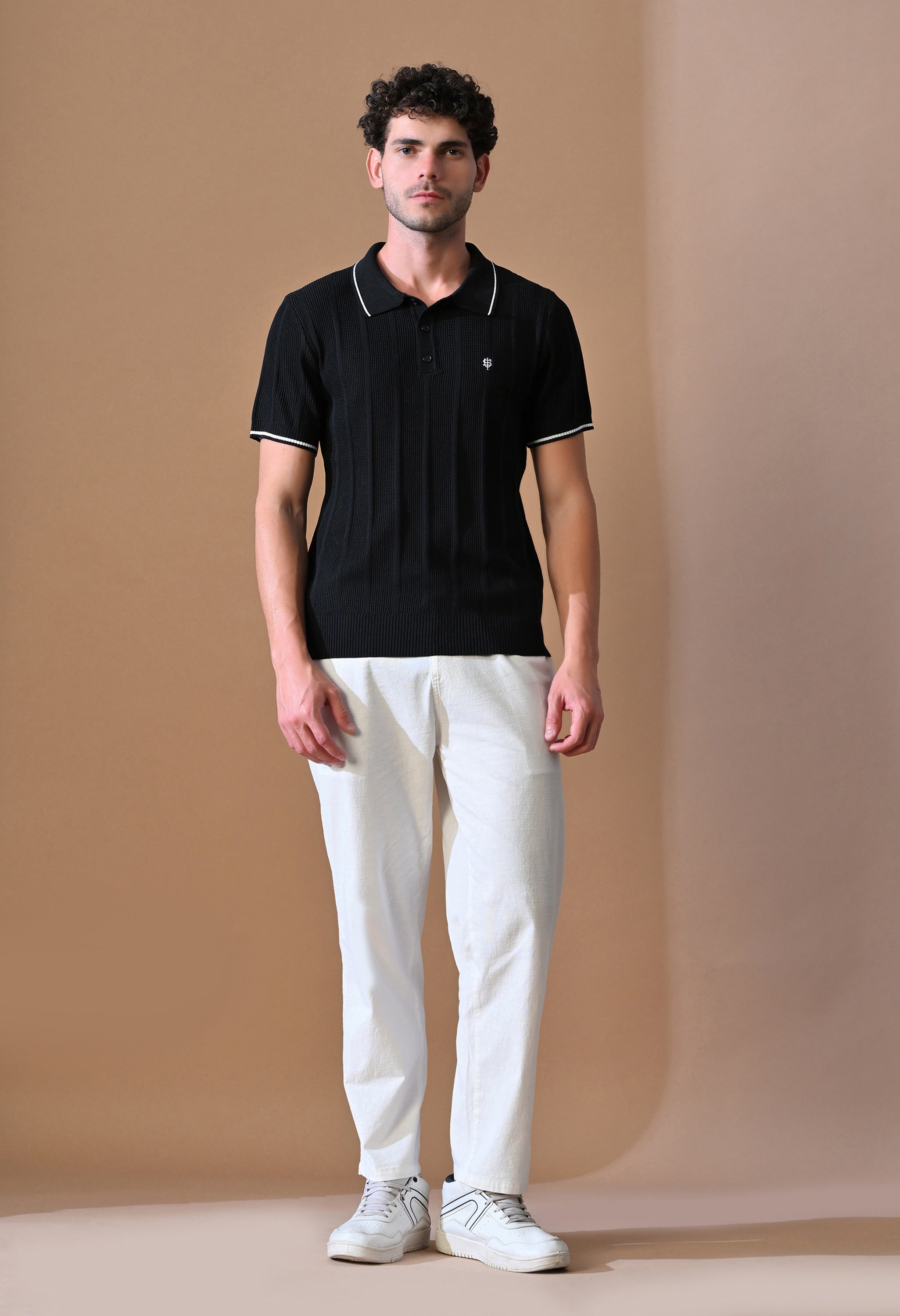 Textured Striped Classic Polo with Tipping for Men | Durable Classic Sustainable