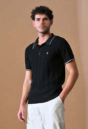 Textured Striped Classic Polo with Tipping for Men | Durable Classic Sustainable
